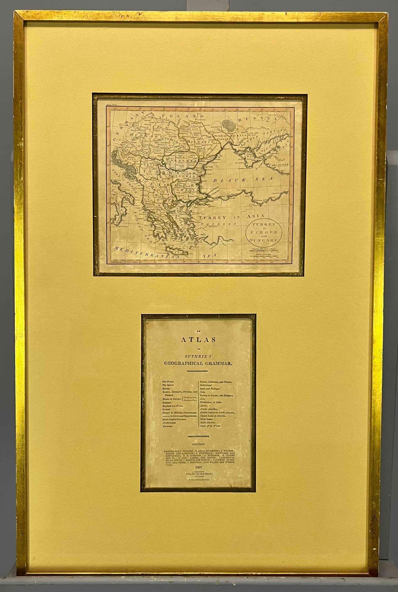Turkey In Europe And Hungary Map, Guthrie's Geographical Grammar, 1807: Turkey In Europe And Hungary Map, Guthrie's Geographical Grammar, 1807. In Frame 26.75H x 17.25W x 0.5D in. Larger 9.5W x 8.0H in. Smaller 8.0H x 5.0W in. All Measurements are Approximate.