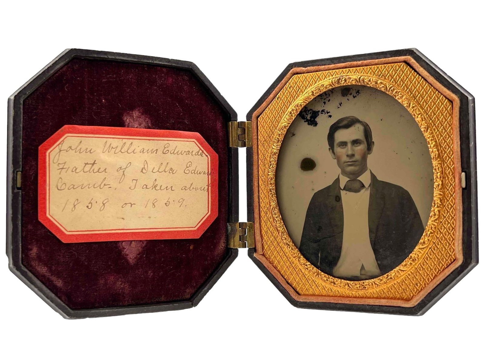 Ambrotype Of Young Man, Gutta Percha Case: Ambrotype Of Young Man, Gutta Percha Case. With Identified Gentleman. 3.75H x 3.25W x 0.75D in. All Measurements are Approximate.