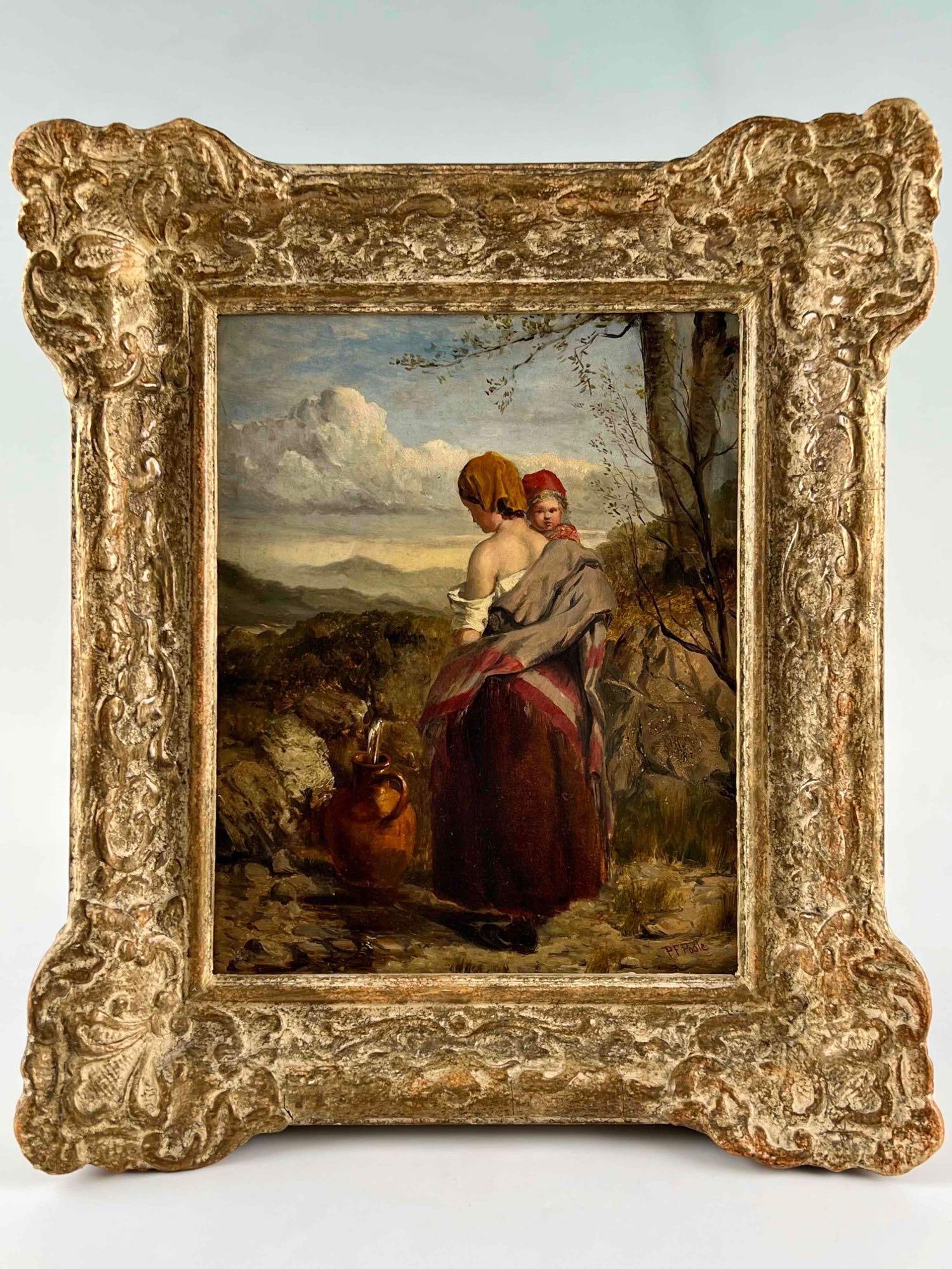 Paul Falconer Poole, Woman With Child, Oil on Board: Paul Falconer Poole, Oil On Board. 13.75H x 12.0W x 2.25D in. Sight 9.5H x 7.5W in. All Measurements Are Approximate.