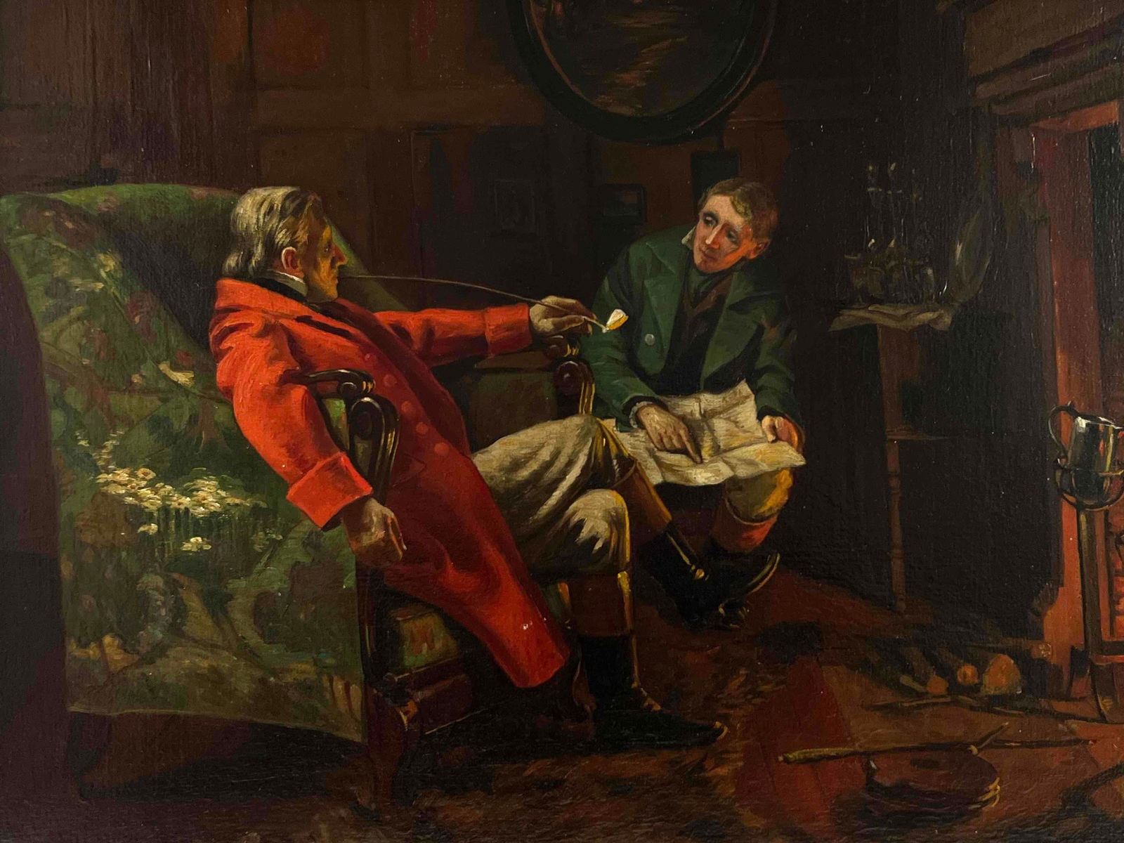 William Verplanck Birney, Fireside Scene, Oil On Canvas Auction