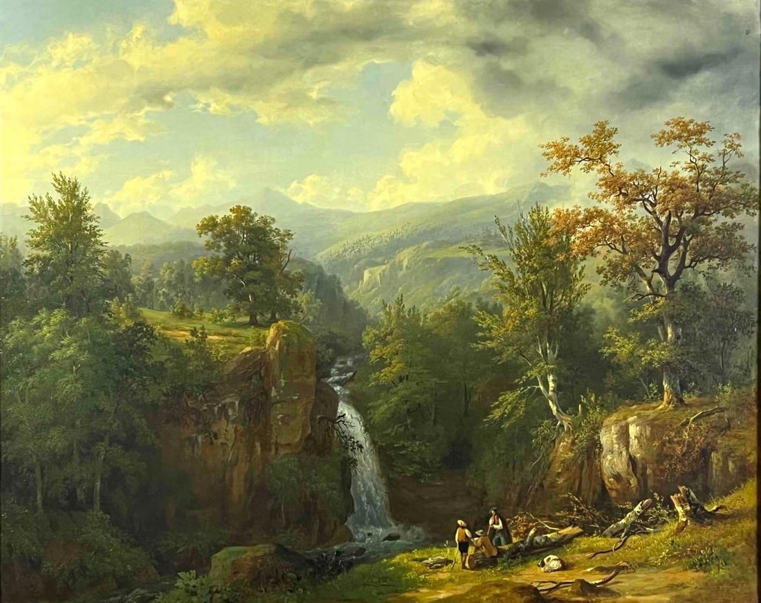 Attributed to Alexandre Louis Marie Theodore Richard, Waterfall Landscape, Oil on Canvas (1 of 18)