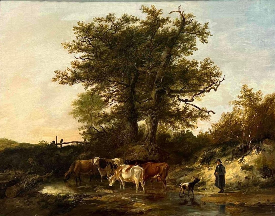 Thomas Sidney Cooper (British, 1803-1902) Cattle In Water- France, Oil On Canvas (1 of 15)