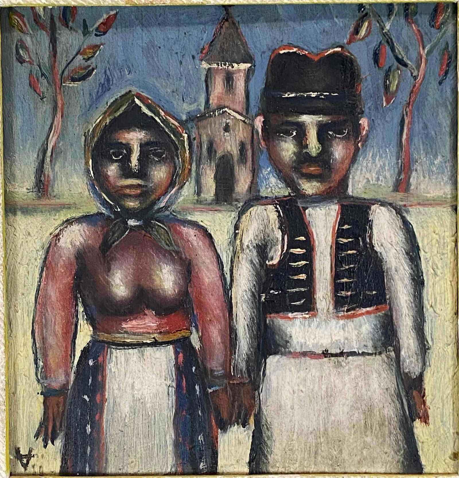 Impressionist Painting Of Couple, Oil On Board. Unknown Artist, Probably European School (1 of 9)