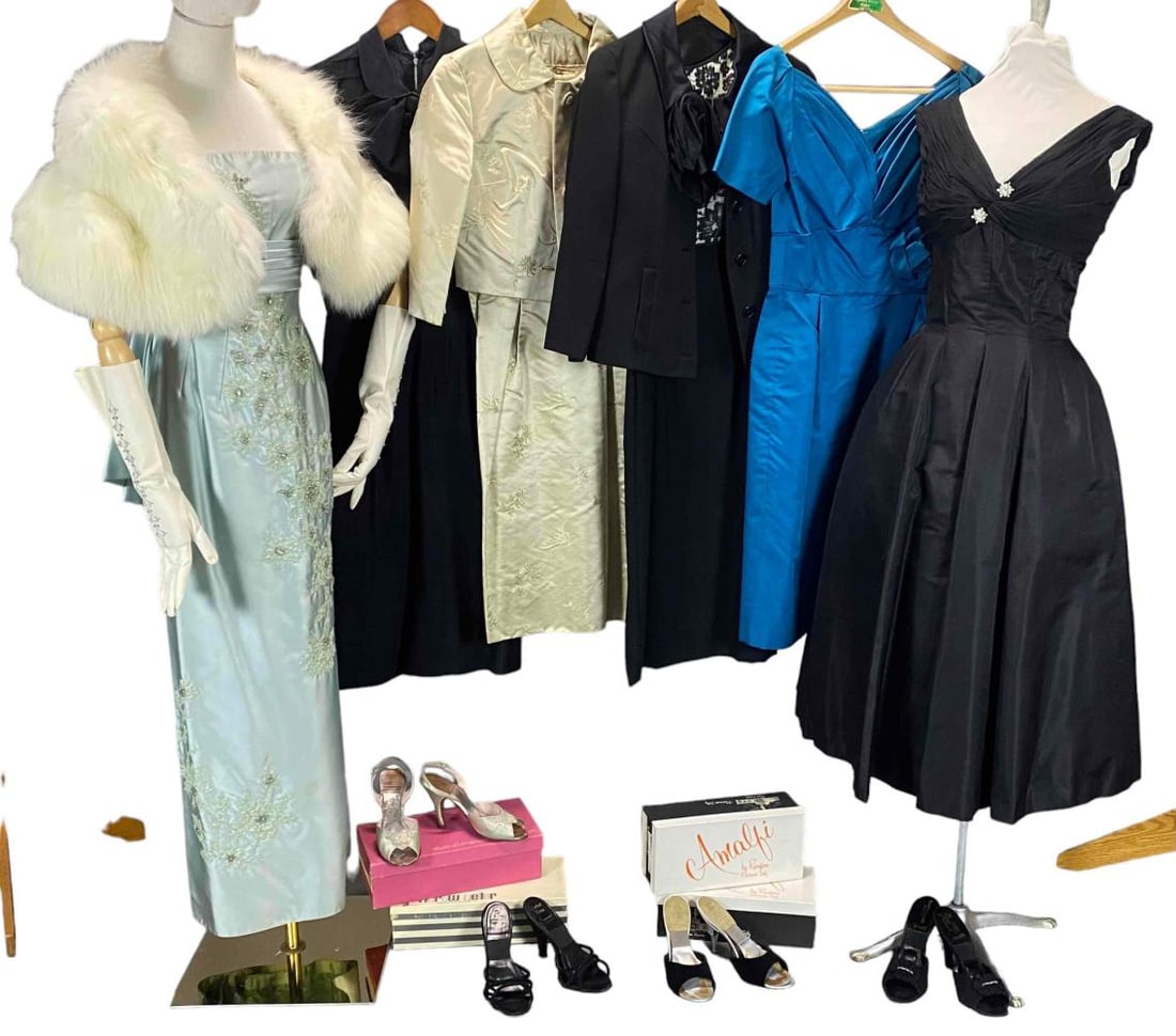 Vintage Clothing Lof Of 1950s Evening Gowns, Dresses, Fur, & Shoes (1 of 20)