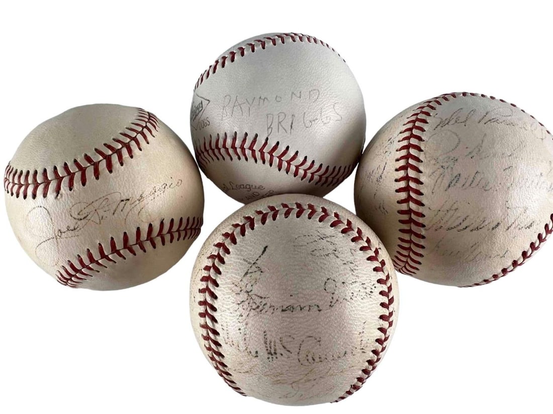 Four Autographed Baseballs. Signatures include Joe DiMaggio and Raymond Briggs (1 of 11)