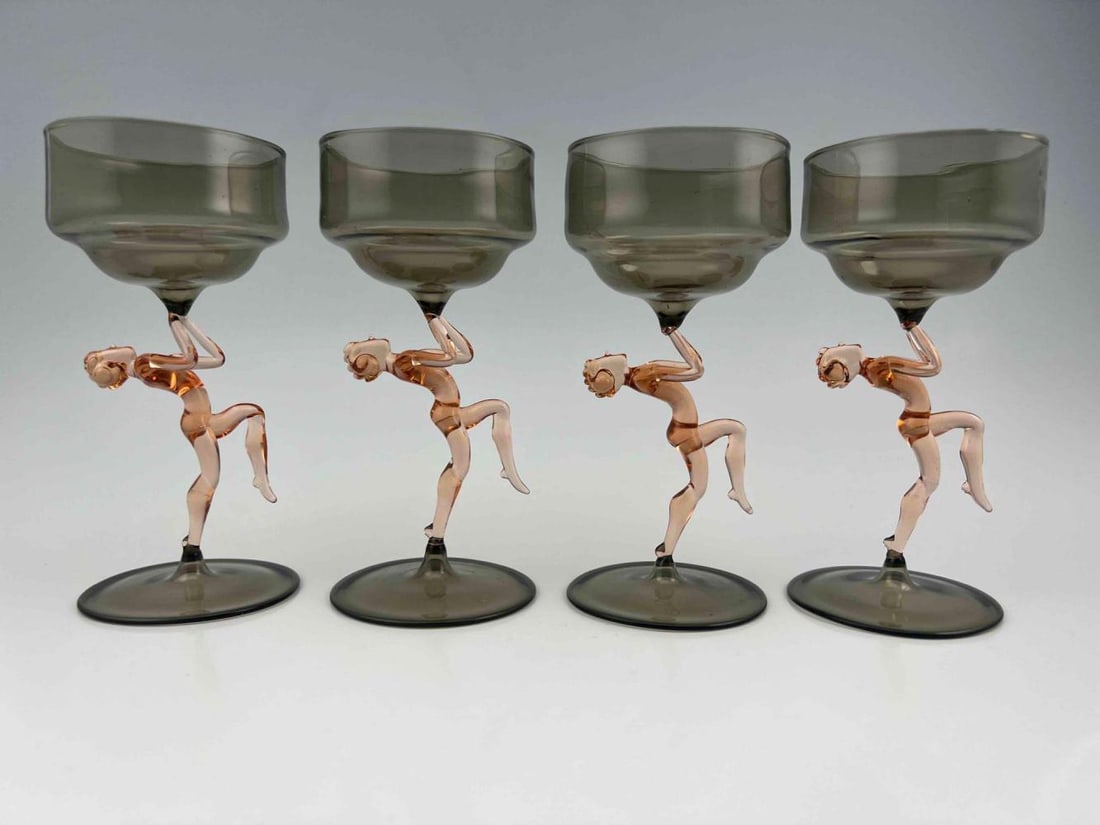 Set Of Four Bimini Vienna Art Glass Figural Champagne Glasses (1 of 17)