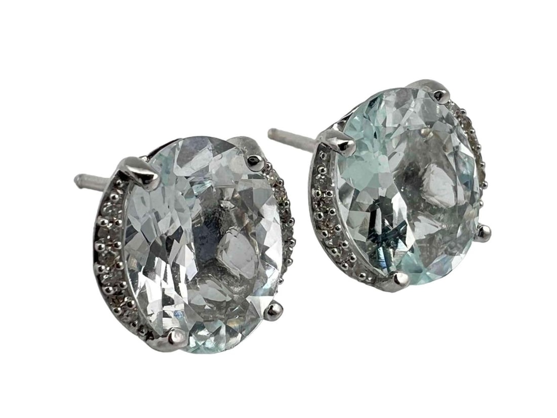 14K Aquamarine & Diamond Post Earrings (1 of 8)