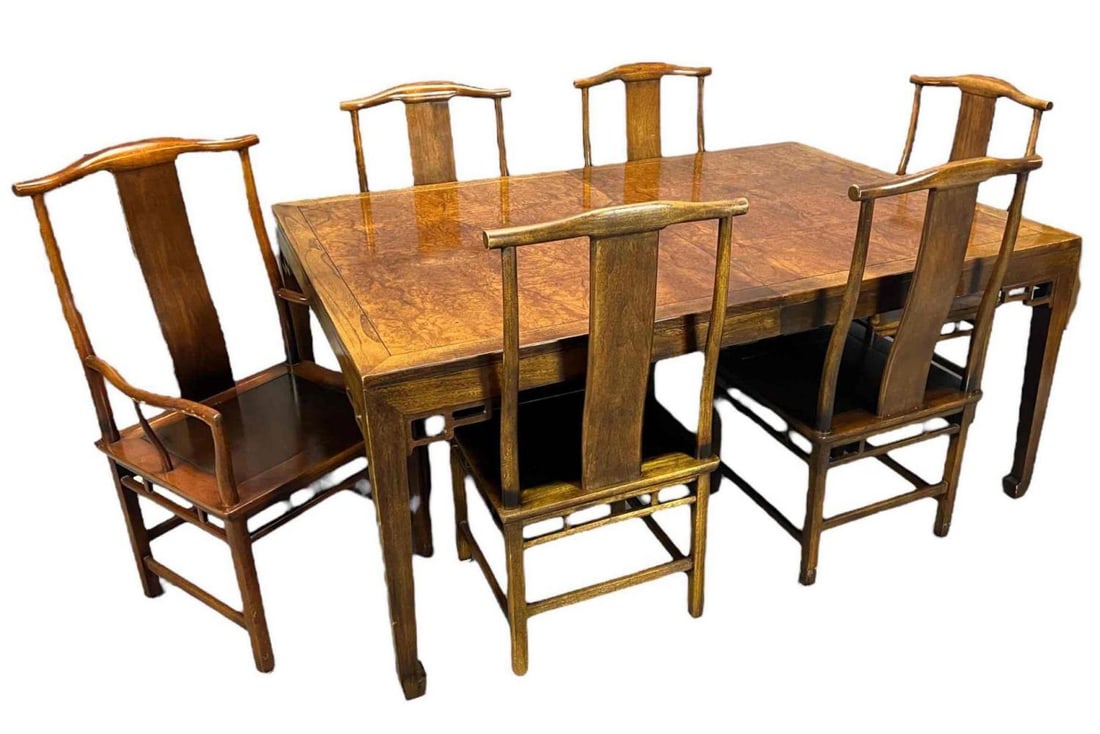 Michael Taylor for Baker, Far East Collection, Chinese Influence Burl Dining Set (1 of 16)