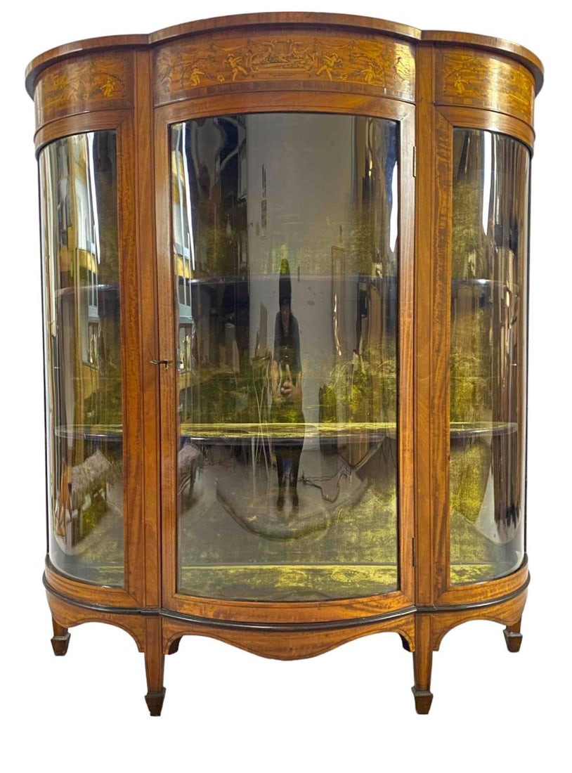 Antique Mahogany Marquetry Inlay Display Cabinet (1 of 18)