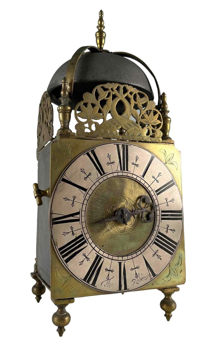 Antique Brass Lantern Clock, marked Tho Robinson (1 of 16)