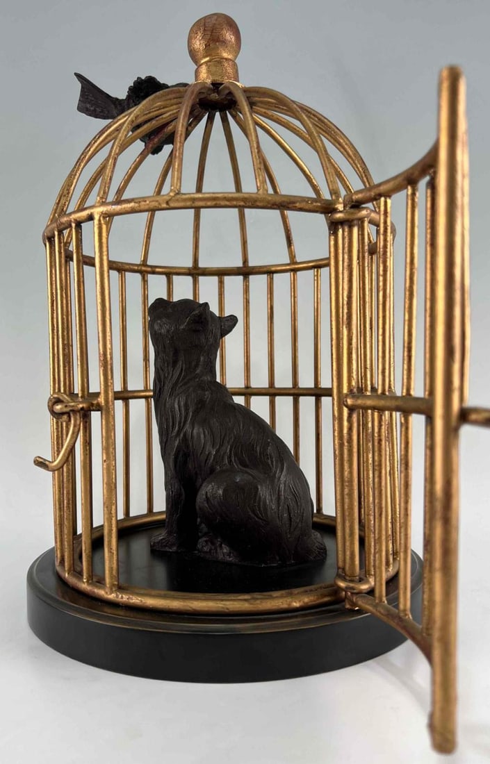 Cat In The  Birdcage Mixed Metal Sculpture (1 of 11)