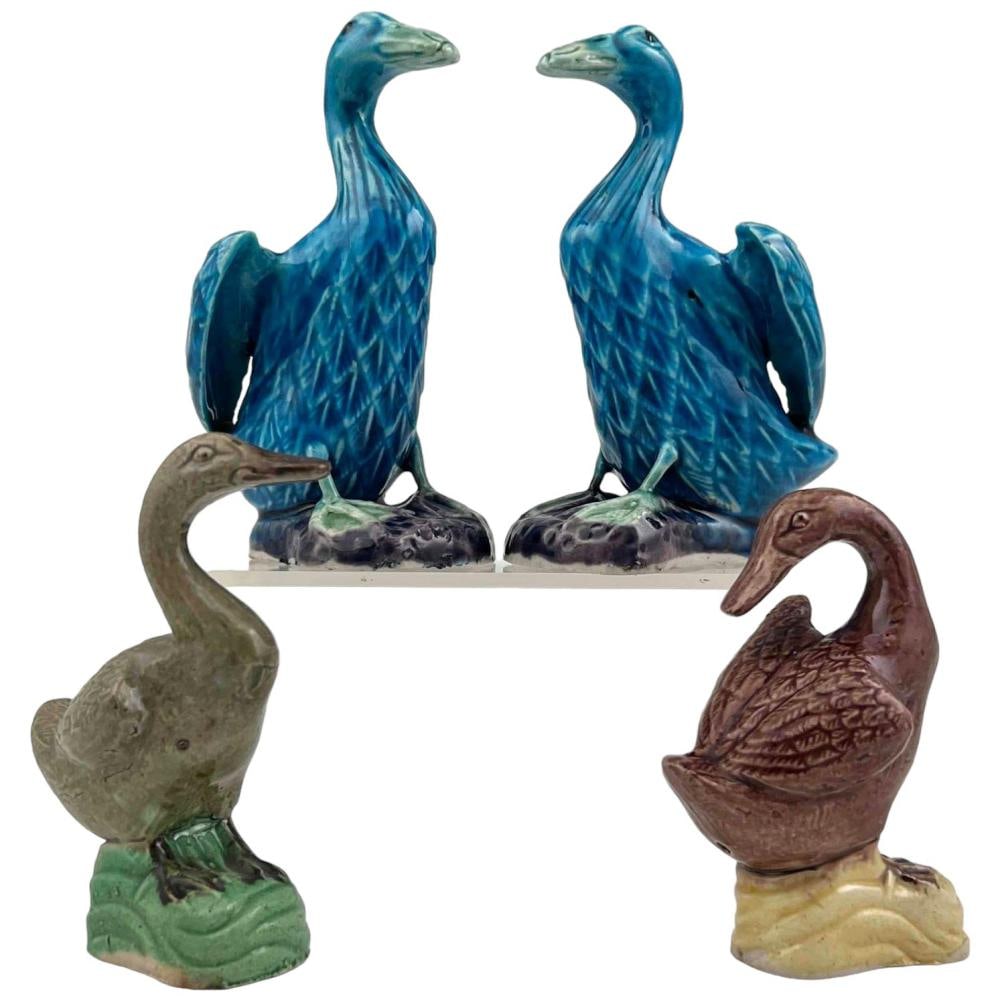 Four Chinese Porcelain Duck Figures, Including a Pair of Turquoise Ducks (1 of 20)