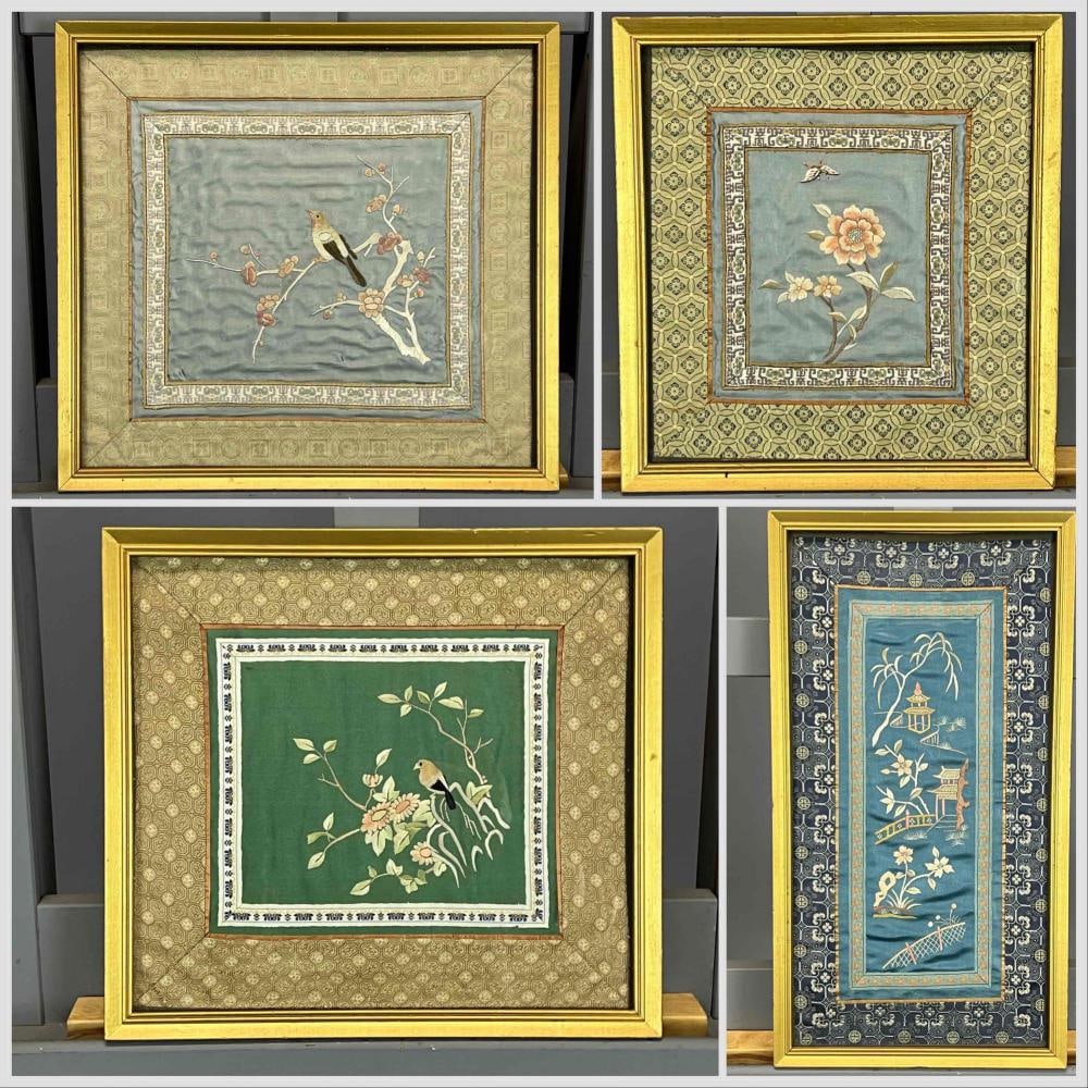 Four Framed Chinese Silk Embroidery Panels (1 of 18)