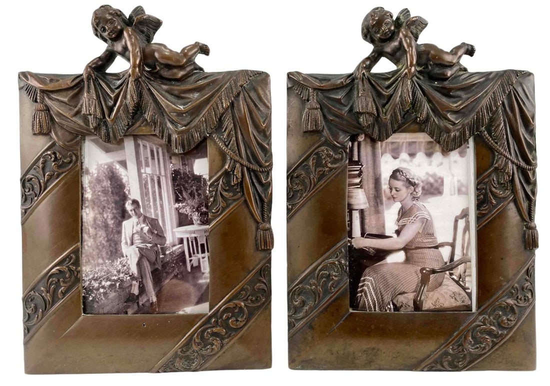 Pair Of Antique Bronze Cherub Picture Frames (1 of 14)
