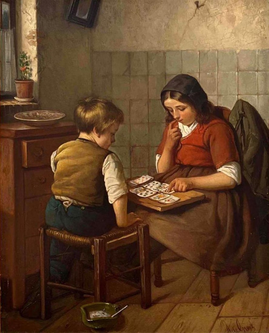 Josef de Groot, (Dutch, 1828-1899) A Game Of Patience, Oil On Board (1 of 15)