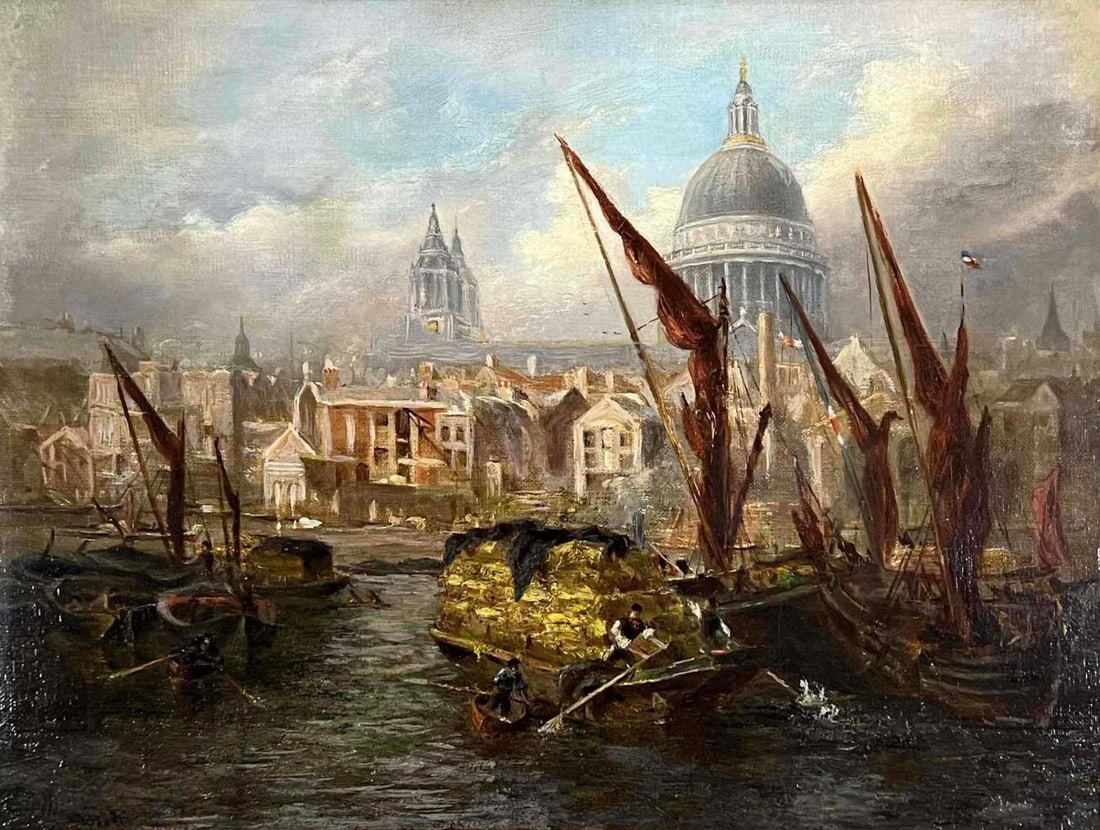 19th C. View of St. Paul's Cathedral, Oil On Canvas, Signed Illegibly (1 of 13)