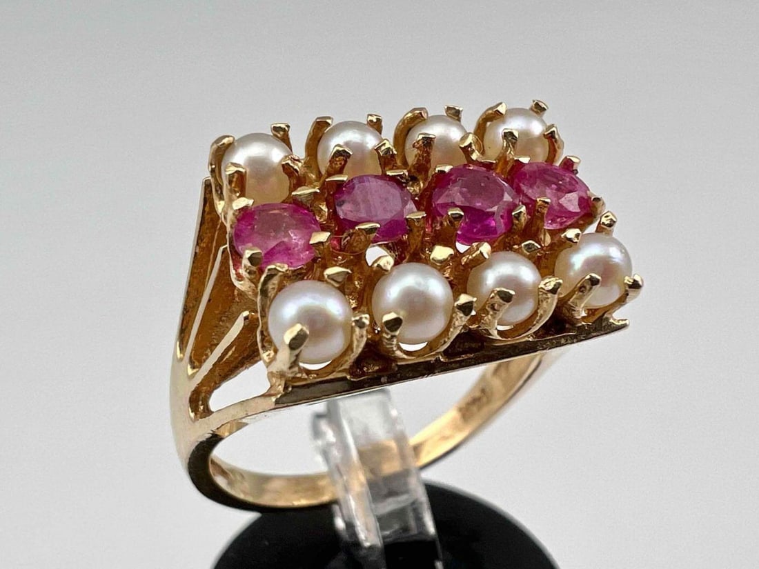 14K Pink Topaz Pearl Ring (1 of 6)