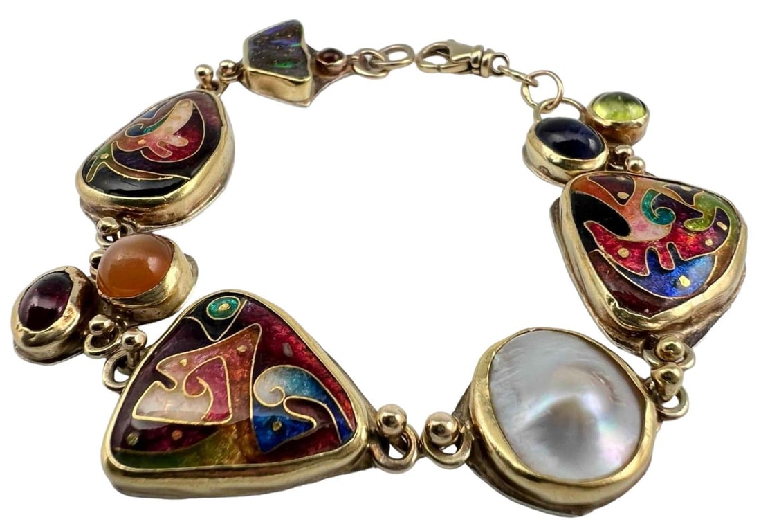 Alexa & Peter Smarsh 14K & Sterling Silver Enamel Opal, Peridot, Citrine & Pearl Bracelet (1 of 11)