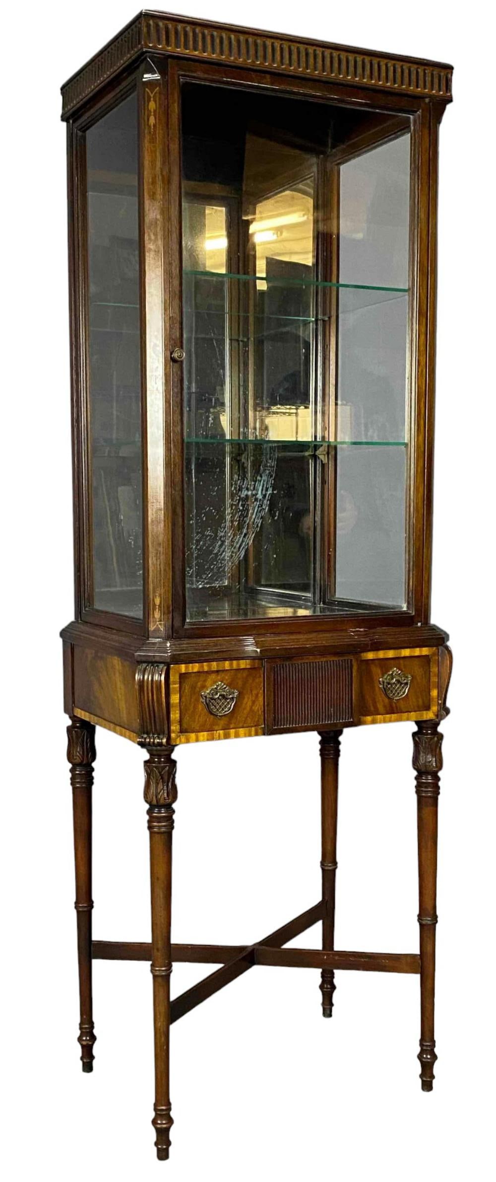 Fine Mahogany Display Cabinet: Two Shelf Display Cabinet. 60.0H x 20.0W x 14.0D in. All Measurements are Approximate.