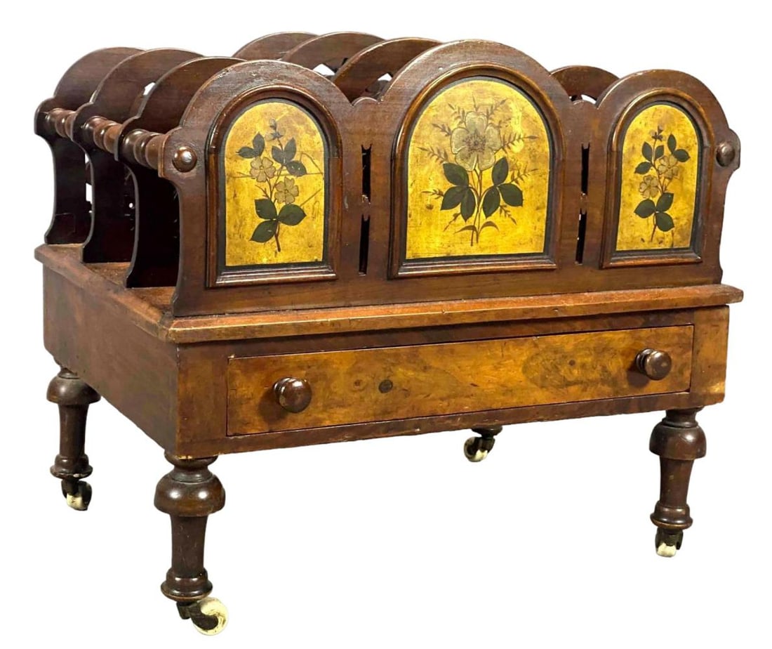 Unusual Painted Antique Canterbury, 19th C. England: Unusual Painted Antique Canterbury, 19th C. England. 19.75W x 15.75D x 17.75H in. All Measurements are Approximate.