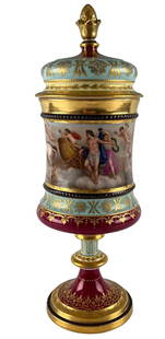 Royal Vienna Hand Painted Porcelain Urn: Royal Vienna Hand Painted Porcelain Urn. Approximately 13.0H x 4.375W in.