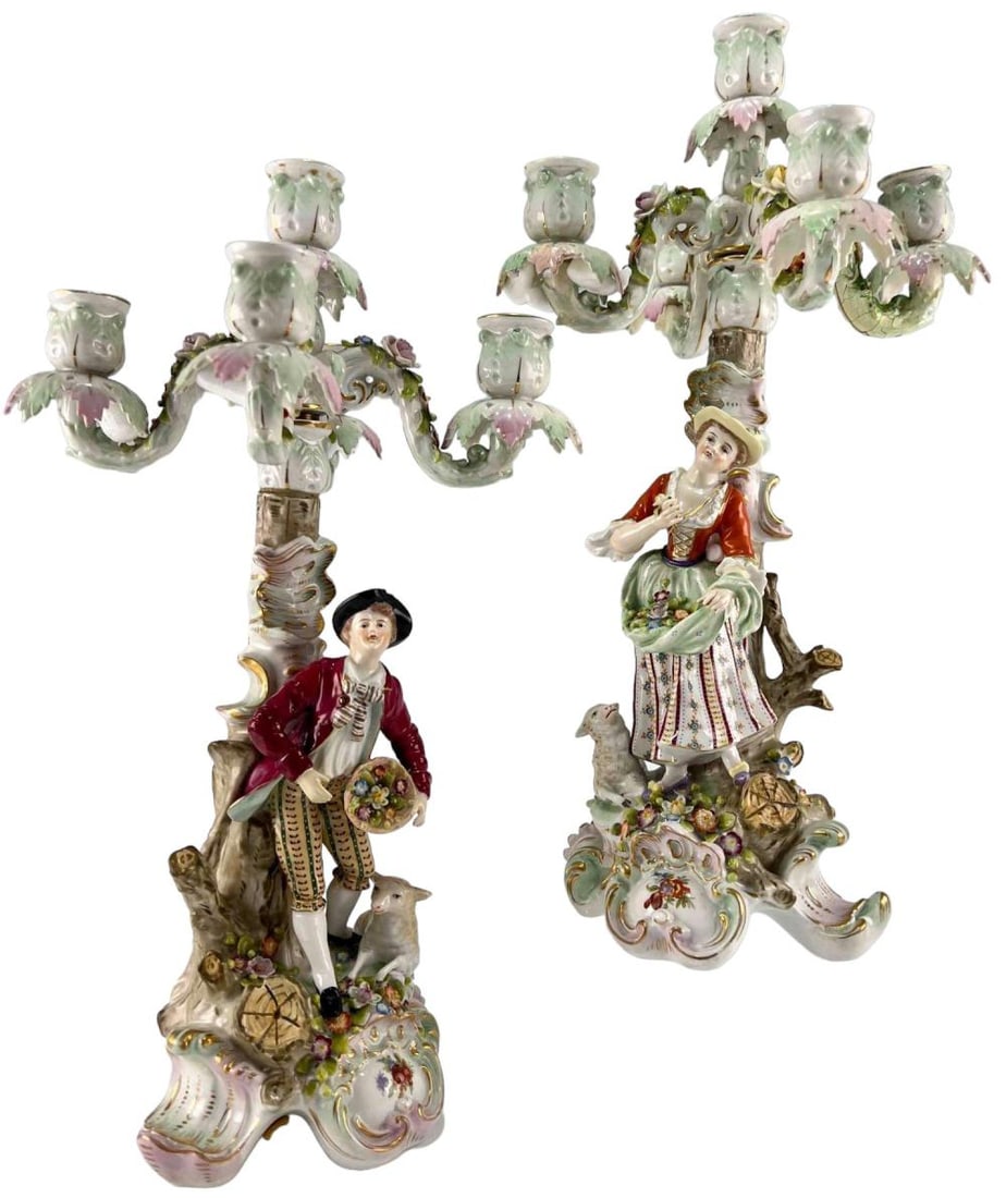 Pair Of Antique German Hand Painted Porcelain Candelabra (1 of 20)
