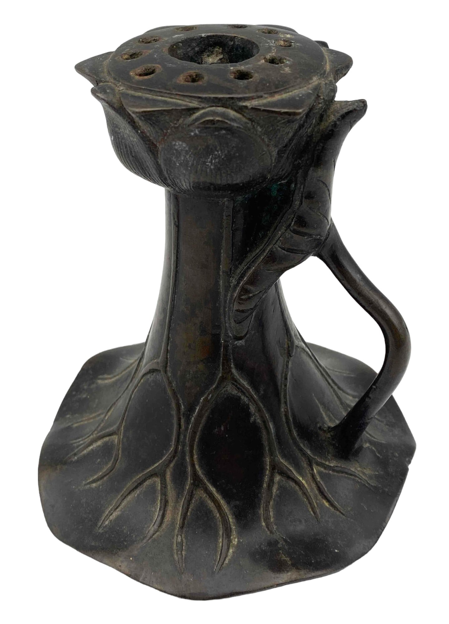 Finely Cast Bronze Lotus Candlestick and Incense Burner, Chinese or Japanese (1 of 11)