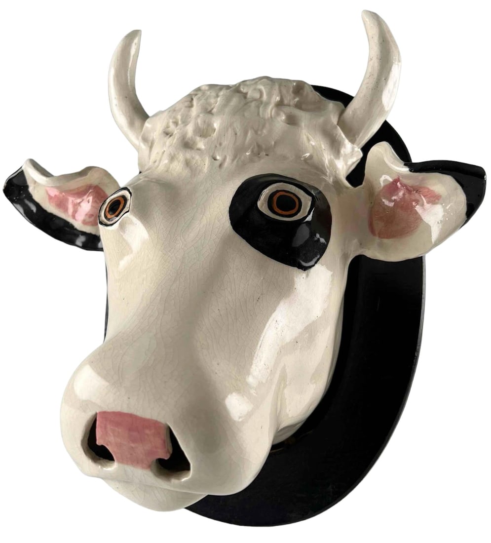 Ceramic Cow's Head Wall Mount, Signed (1 of 14)