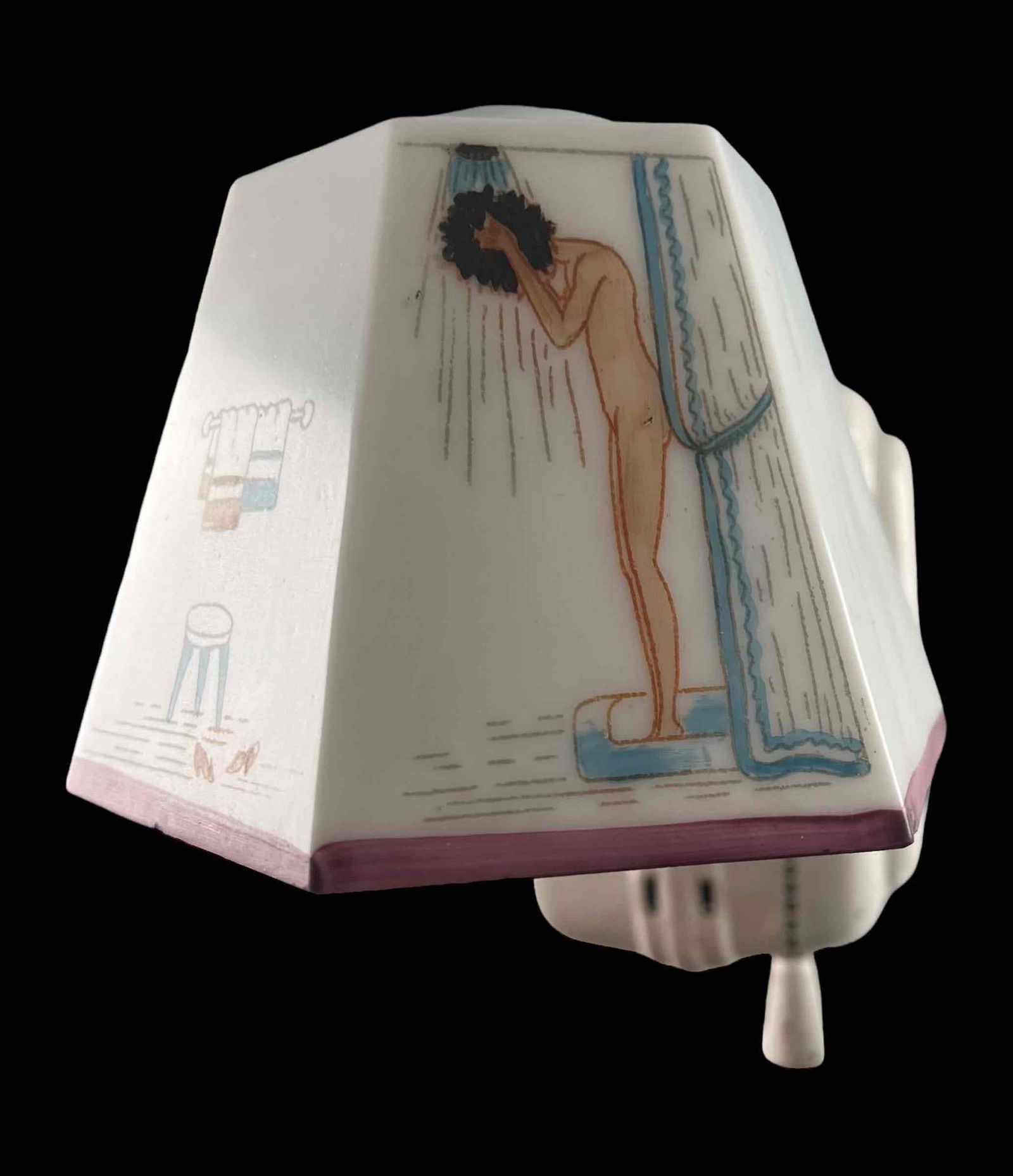 Art Deco Bathroom Light Fixture With Hand Painted Folk Art Shade. (1 of 19)