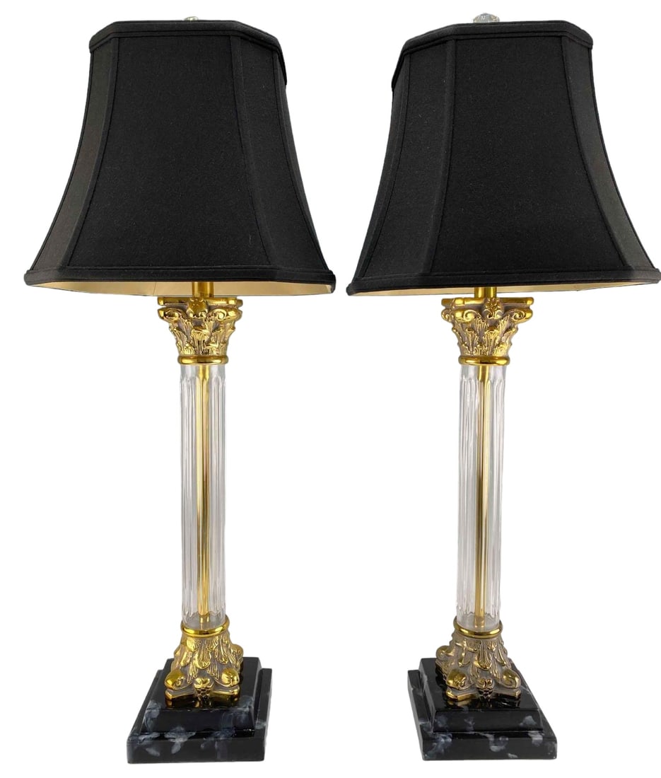 Pair Of Crystal & Marble Table Lamps (1 of 17)