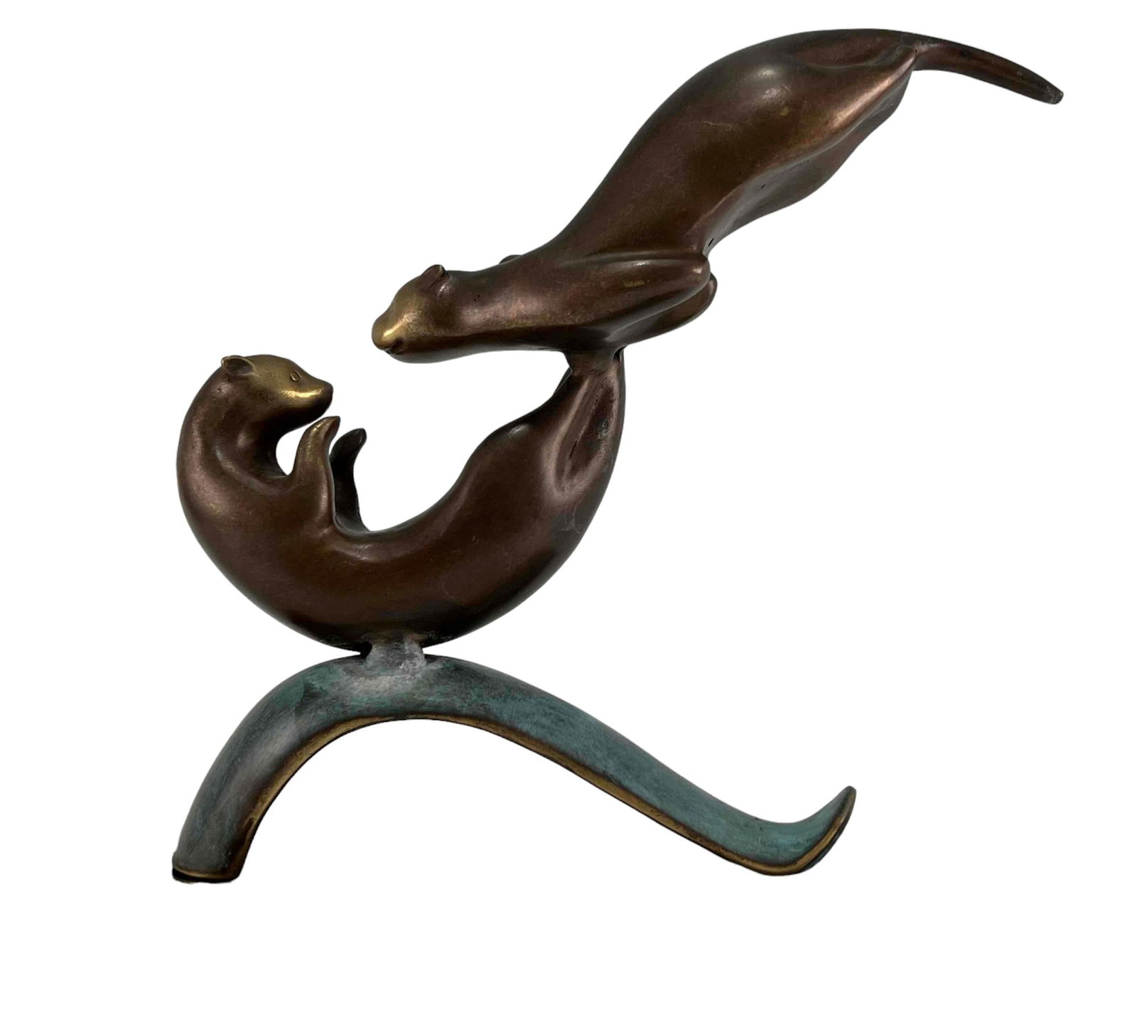 Sea Otters, Patinated Bronze Sculpture On Marble Base (1 of 15)
