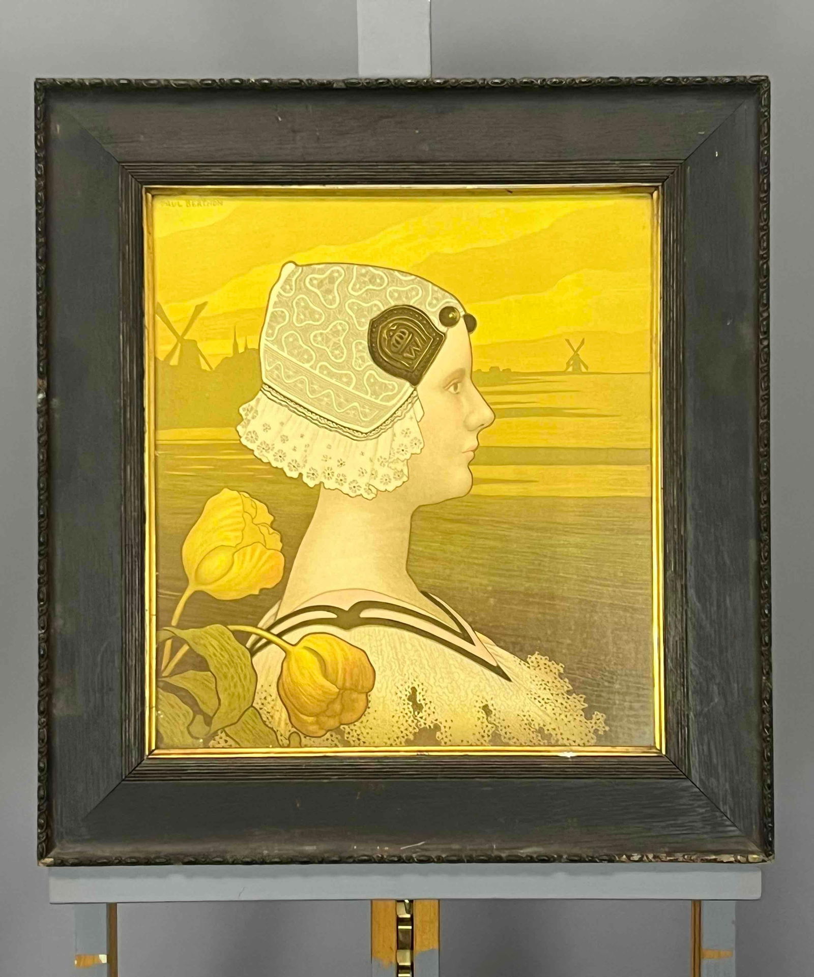 Paul Berthon, (French, 1872-1909), Queen Wilhelmina, 1901, Art Nouveau Chromolithograph: Paul Berthon, (French, 1872-1909), Queen Wilhelmina, 1901, Art Nouveau Chromolithograph. As Framed 21.25H x 20.0W in. Sight 15.1875H x 13.625W in. All Measurements are Approximate.