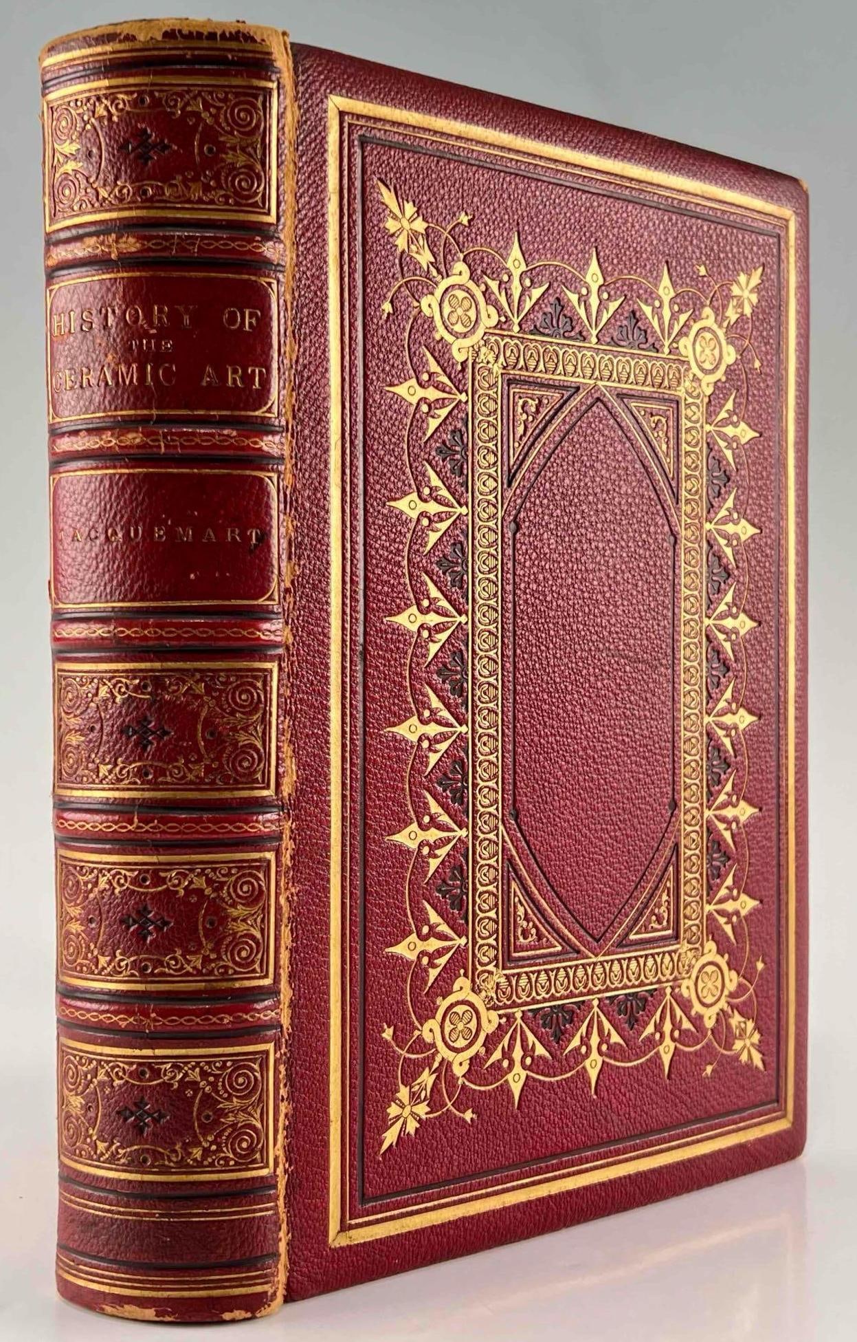 History Of The Ceramic Art, 1873, Full Leather Binding With Gilt Titles & Edges: History Of The Ceramic Art, 1873, Full Leather Binding With Gilt Titles & Edges, Marbled End Papers. Approximately 10.5H x 7.5W x 2.125D in.