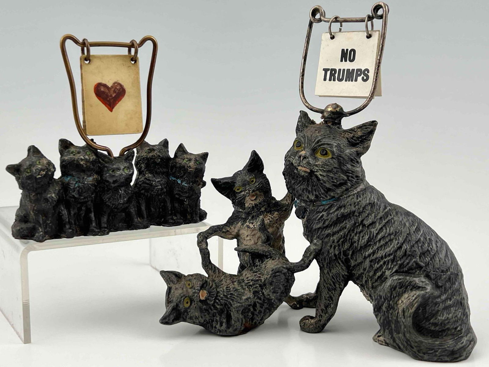 Pair Of Antique Figural Cat & Kitten Bridge Counters (1 of 20)