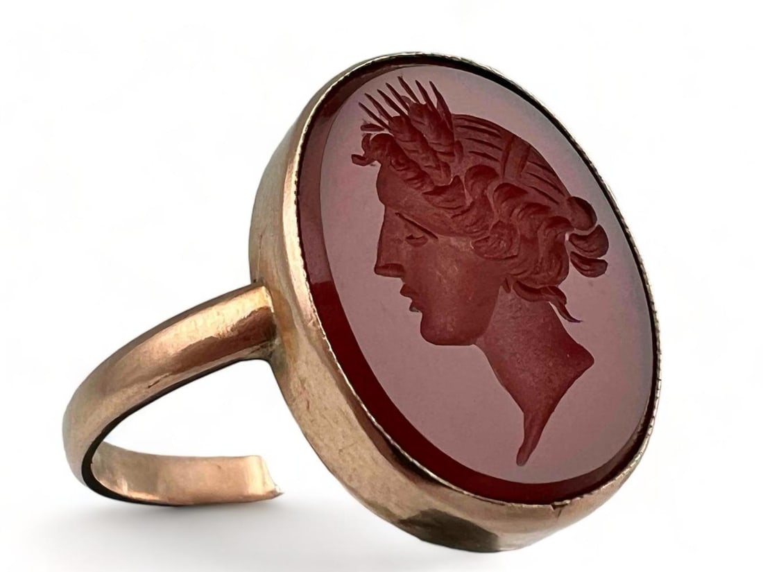 Antique 12K Carnelian Intaglio Ring With Image Of Demeter (1 of 6)