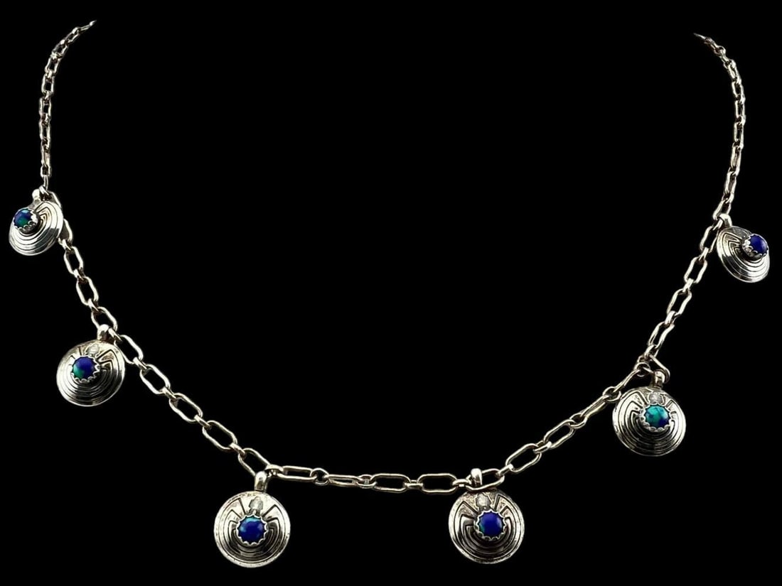 Native American Sterling Silver Azurite Necklace, Signed (1 of 9)