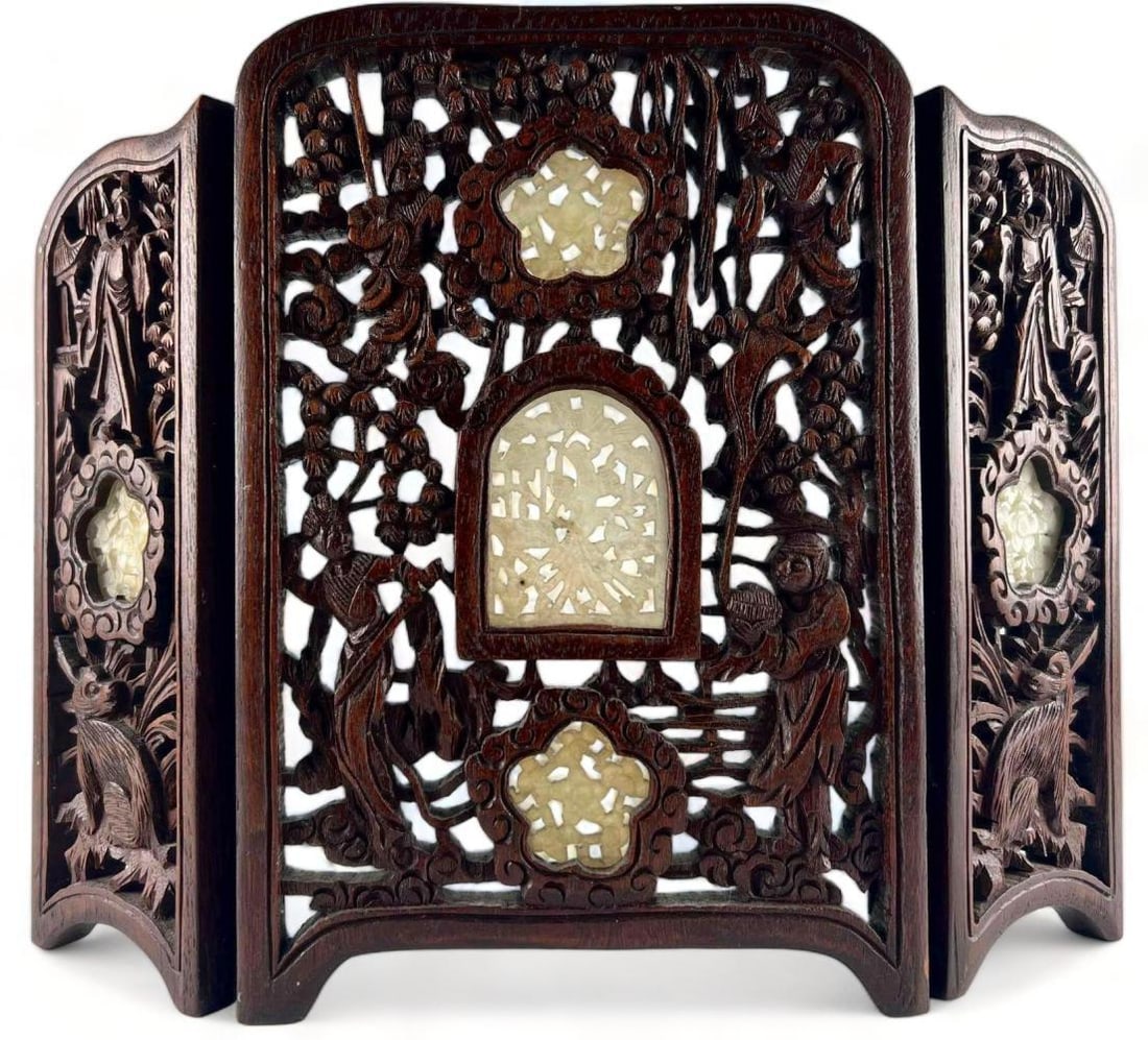 Chinese Carved Wood & Hardstone Table Screen (1 of 17)