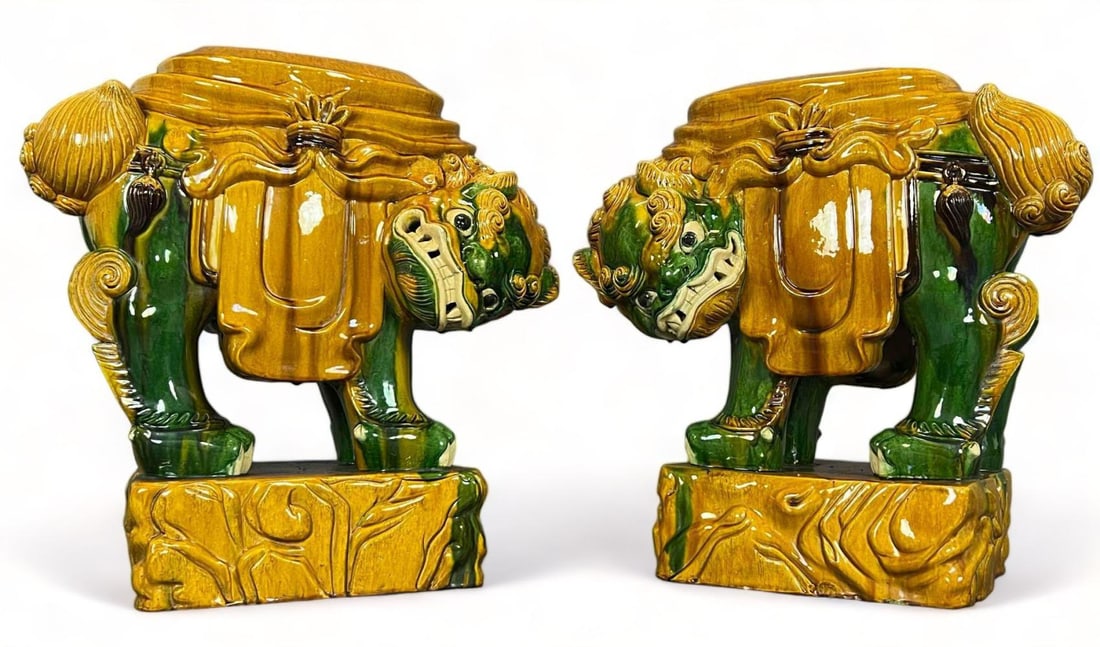 Pair of Chinese Ceramic Foo Lion Garden Stools (1 of 19)