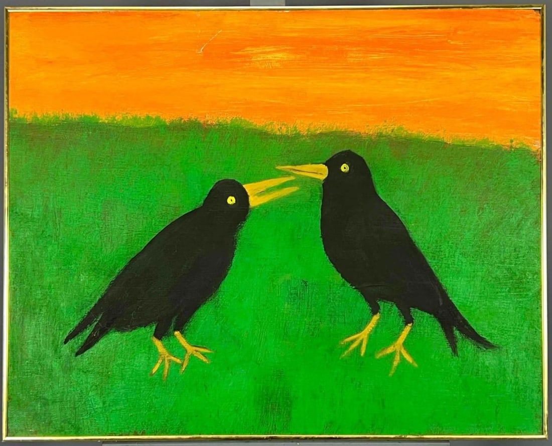 Two Ravens, Florida Folk Art Painting, Acrylic On Board (1 of 13)