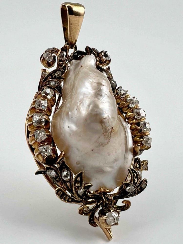Antique 14K Diamond Pearl Pendant (1 of 9)