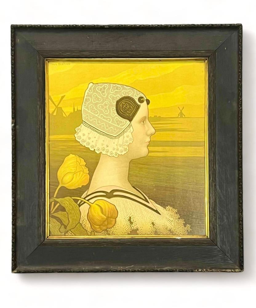 Paul Berthon, (French, 1872-1909), Queen Wilhelmina, 1901, Art Nouveau Chromolithograph: Paul Berthon, (French, 1872-1909), Queen Wilhelmina, 1901, Art Nouveau Chromolithograph. As Framed 21.25H x 20.0W in. Sight 15.1875H x 13.625W in. All Measurements are Approximate.