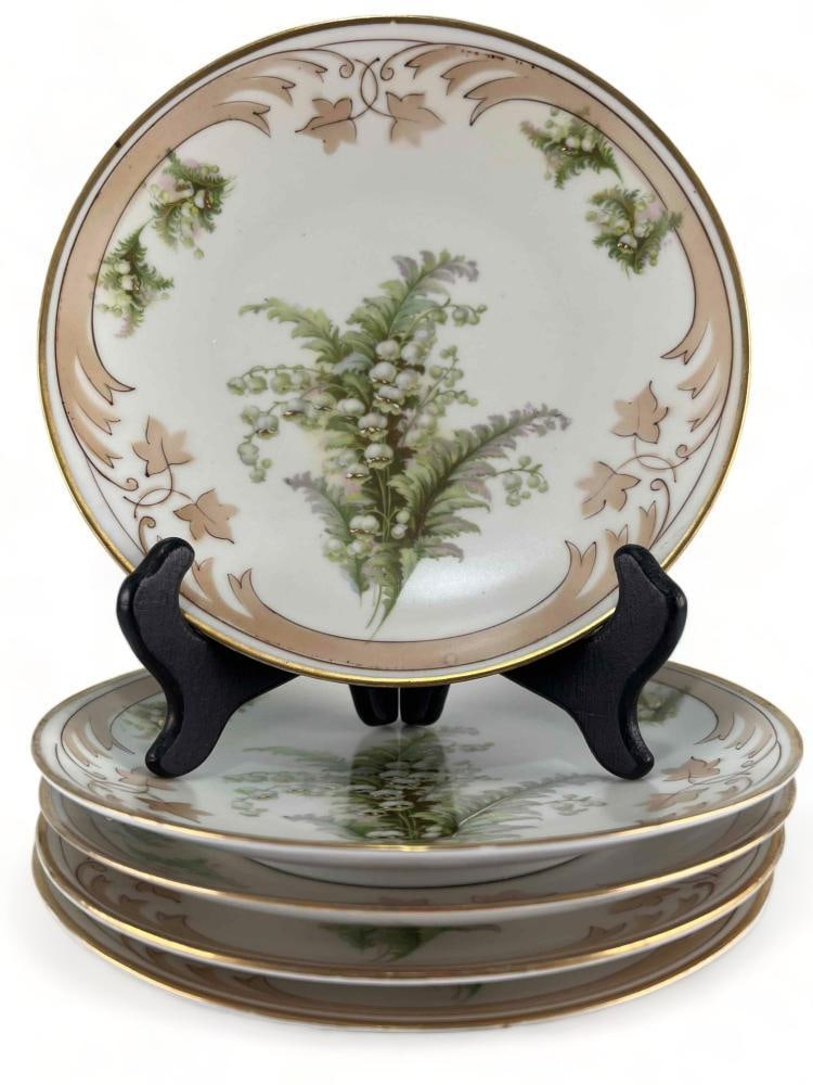 Striegau Silesia Hand Painted Porcelain Lily Of The Valley Plates, Old Ivory Pattern (1 of 10)