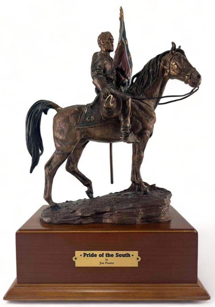 Jim Porter, Pride Of The South, General Lee Bronze Sculpture: Jim Porter, Pride Of The South, General Lee Bronze Sculpture. Marked "Jim Porter 3731/9500." Base Marked "CWLM Pride of the South, Limited Edition Bronze by Jim Ponter." Approximately 14.625H x 9.25L 