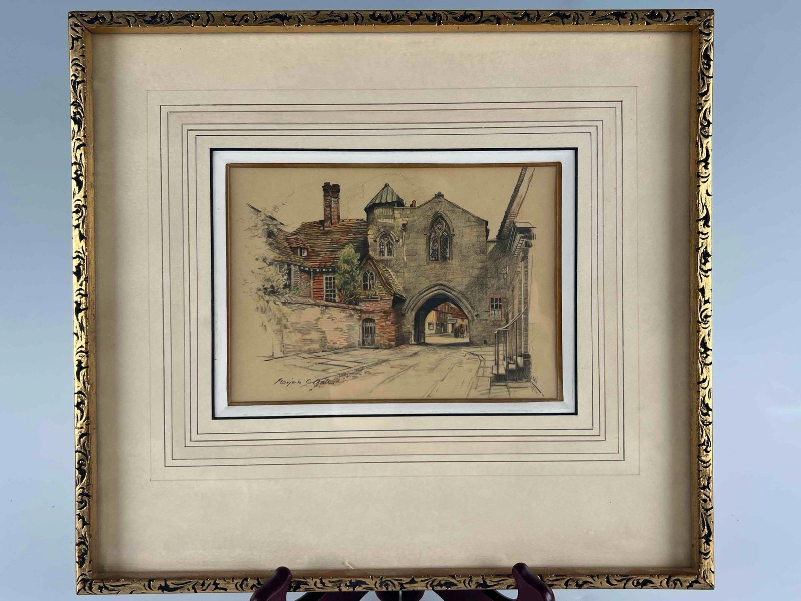 Marjorie Christine Bates, St. Anne's Gate, Salisbury, Ink & Watercolor On Paper: Marjorie Christine Bates, St. Anne's Gate, Salisbury, Ink & Watercolor On Paper. Signed lower left. Framed 12.0H x 13.0 x 0.75D, sight 6.75W x 4.75H in, all measurements approximate