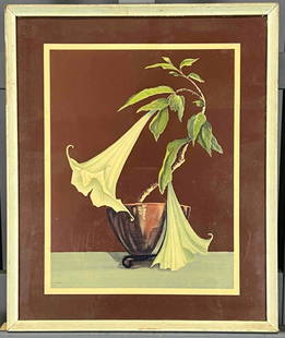 Art Deco Floral Print, Angel Trumpets: Art Deco Floral Print, Angel Trumpets. As framed 17.625H x 14.625W x 0.75D in. sight 13.75H x 10.25W in. All Measurements are Approximate.