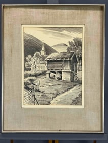 Pencil Drawing Of Landscape With Church