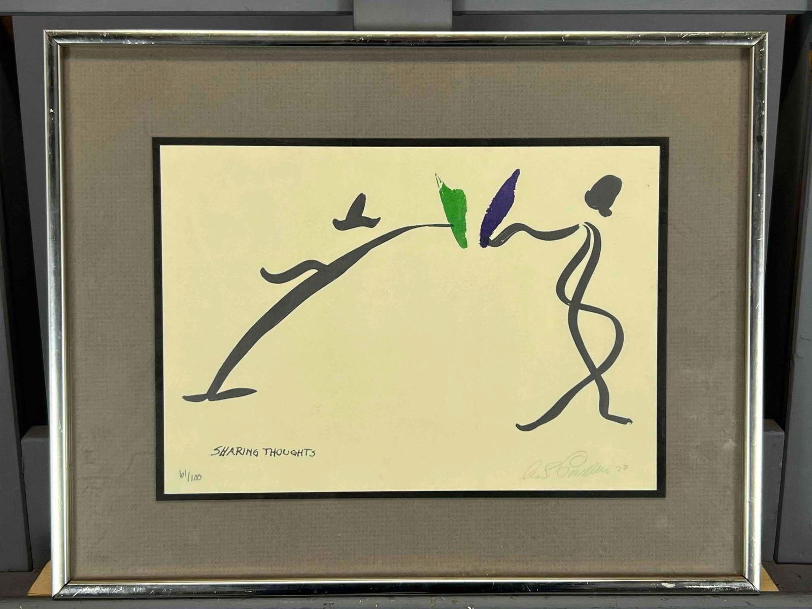 Mid Century Abstract Lithograph, "Sharing Thoughts" (1 of 9)