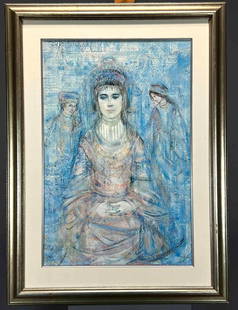 Edna Hibel, Large Framed Print of a Girl: Edna Hibel, Framed Print. Approximately 47.5H x 35.0W x 2.0D in. Sight Approximately 35.0H x 23.25W in.