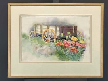 Jane Reed, Wagon With Spring Flowers, Original Watercolor