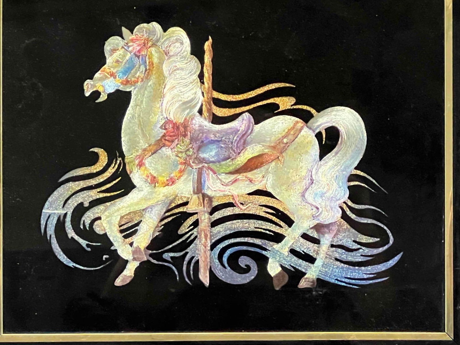 Vintage Kafka Carousel Horse Art: Vintage Kafka Carousel Horse Art. Framed 10.125W x 8.125H x 0.5D in. Sight 9.25W x 7.25H in.